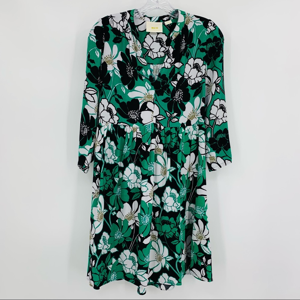 Anthropologie Maeve Juno Floral Mini Dress Green Black White Size XXS - Picture 2 of 10